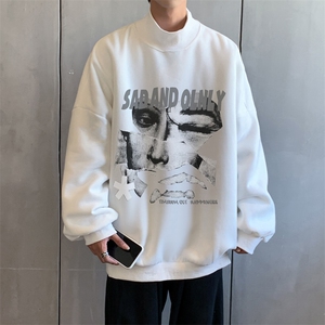 加绒加厚高领卫衣抽象印花落肩袖情侣款打底衫男 XZ514-2-G81-P48图片