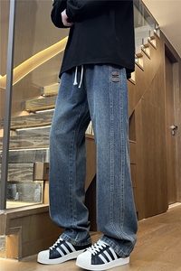 美式高街牛仔裤男款直筒宽松阔腿秋季痞帅休闲裤子青少年H805-P45图片