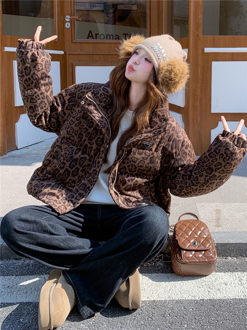 现货！放心推！洋气豹纹羽绒服女2025冬新款女装白鸭绒外套,女装羽绒服,慧尚依恋