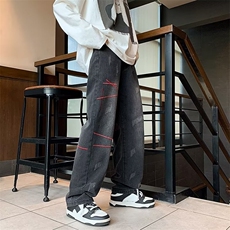 刺绣欧美式复古牛仔裤潮ins女直筒宽松高街裤子男百搭NK1033-P43，男装牛仔裤，星座1008-1