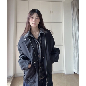 2025年春款时尚翻领假两件外套格子拼接夹克上衣XZ212-QJK630-P70图片