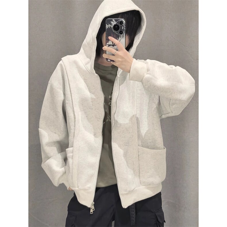 抖音得物高品质二开 25秋冬美式重磅宽松结构设计连帽卫衣外套W78图片