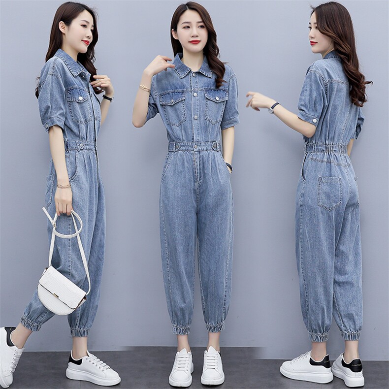 天丝牛仔连体裤女薄款2025夏季新款时尚洋气减龄小个子工装连衣裤，女装连体裤，微微衣阁