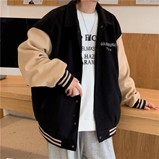 翻领棒球服秋冬季新款美式宽松百搭设计感撞色小众情侣夹克外套，男装夹克，星座1210-1
