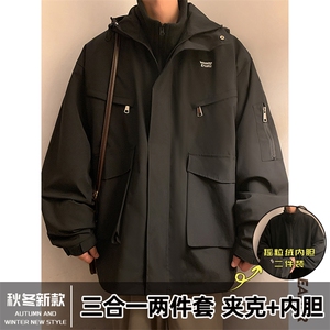 三合一冲锋衣男防水加厚连帽棉服宽松潮冬季棉袄A266-SH80191-P85图片