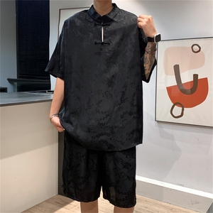 量大优 供视频 新风 龙凤提花冰丝短袖短裤套装男 TZ2406-特P60图片