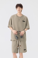 特批P55无差价夏季百搭贴标宽松薄款五分短袖短裤套装男TZ5593，男装休闲套装，电商A001-1