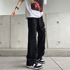 毛边牛仔裤男设计感小众美式hiphop裤子潮牌高街直筒裤107733-p53，男装牛仔裤，星座1008