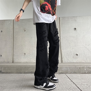毛边牛仔裤男设计感小众美式hiphop裤子潮牌高街直筒裤107733-p53图片