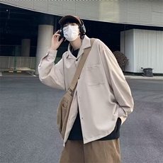 纯色工装衬衫男女长袖oversize古巴领衬衣休闲防晒开衫外套春夏季，男装衬衫，星座506A