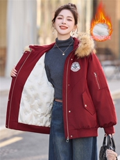 现货！大毛领休闲羽绒服女减龄宽松保暖白鸭绒羽绒服女中长款，女装羽绒服，沐七七