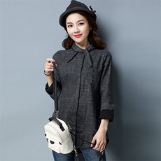 中长款排多扣棉布直筒格子2025年冬季加绒立领衬衣复古秋冬衬衣，女装衬衫，风姿绰