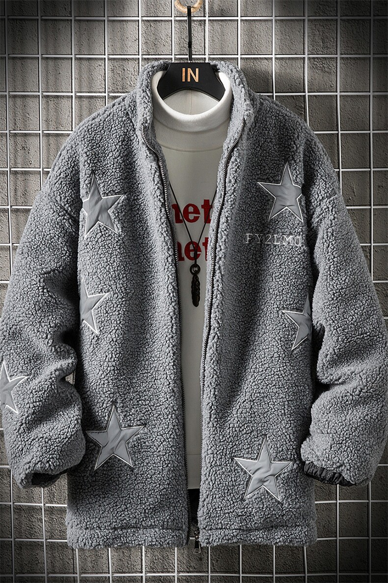 1日系羊羔毛加棉加厚棉衣男情侣潮反光星外套男YG7516P125控158,男装棉衣,星座226-2