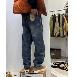1506-1/N75131/P50美式复古水洗拼接设计感微锥牛仔裤男潮牌痞帅图片
