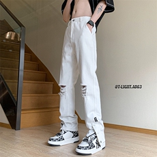 新款美式高街ins小众拉链排扣破洞休闲牛仔裤货号K642P6078，男装牛仔裤，电商A063