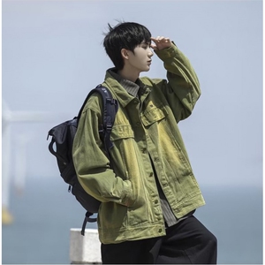 日系Cityboy复古绿色水洗牛仔外套男春秋季新款港风工装夹克 N331图片