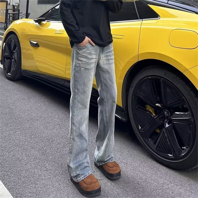 水洗蓝牛仔裤简约直筒修身高街垂直感微弹百搭长裤子男AM7801P56,男装牛仔裤,星座1013-5