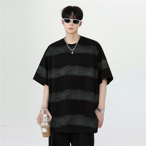 水洗做旧青少年短袖男夏季晕染条纹小领口半袖T恤T702-P28图片
