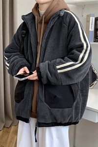 2024冬款港风加绒纯色棉衣羊羔绒立领外套男女 8339-P125控价178图片