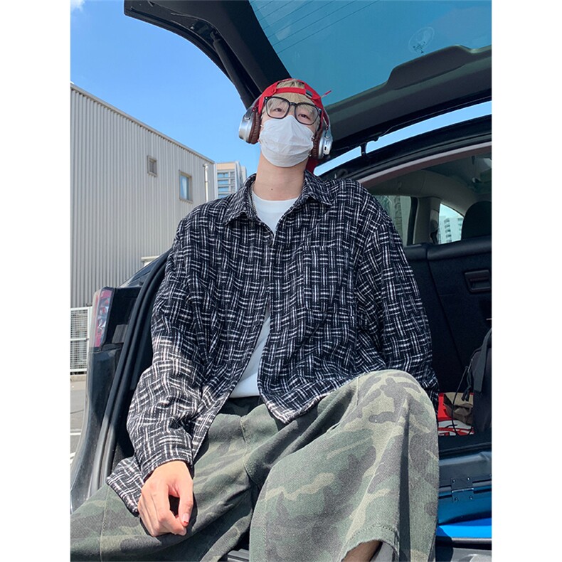 复古宽松休闲细格子衬衫男薄款长袖百搭外套C2261-特价P42,男装衬衫,电商A007