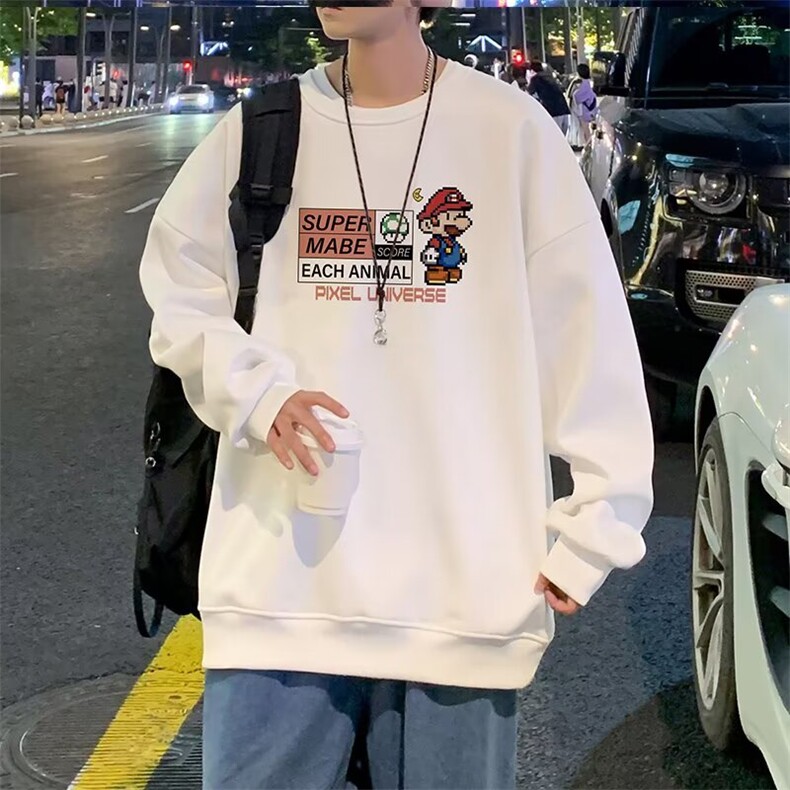 350g华棉潮牌圆领宽松情侣长袖打底衫上衣束口T恤卫衣Y53-P38网图，女装T恤，电商B245