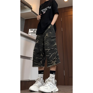 B221美式ins高街宽松直筒七分牛仔裤工装迷彩短裤LK24198-P55控78图片