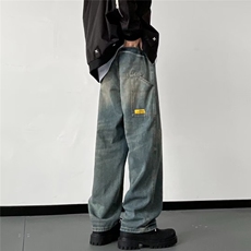 2023美式复古蓝牛仔裤男水洗做旧高街裤子M2012P48，男装牛仔裤，星座1116-2