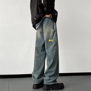 2023美式复古蓝牛仔裤男水洗做旧高街裤子 M2012 P48图片