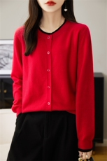 2024年秋季长袖单排扣纯色时尚百搭双圆领羊毛开衫，女装羊毛衫，朝思羊绒