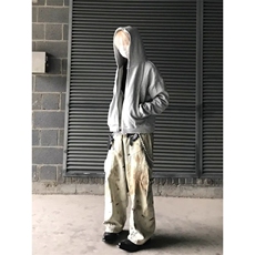美式复古黄泥染重工脏洗阔腿牛仔裤男女无性别水洗做旧宽松弯刀裤，男装牛仔裤，星座506A