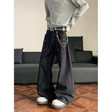 美式复古水洗牛仔裤男款直筒宽松弯刀阔腿痞帅高级感裤子潮流百搭，男装牛仔裤，四季星座505