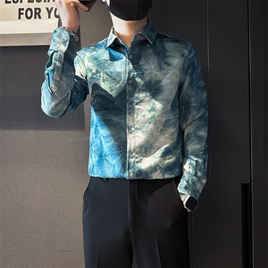 店主风英伦衬衫男印花提花社会小伙高档面料301C-CS10-特P60控89图片
