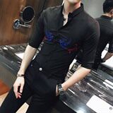 绣花青年免烫修身型夏季七分袖青春流行潮2021年尖领简约衬衫，男装衬衫，星座419（原A233）