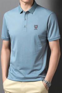 2023夏季新款商务休闲男装纯色宽松POLO衫中青年男士T恤时尚体恤图片