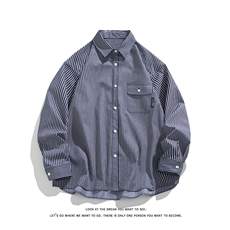 高品质条纹衬衫复古大码长袖衬衫外套C2210-P45【特价】，男装衬衫，电商A007