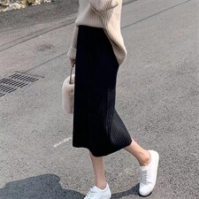 现货 坑条针织半身裙，女装半身裙，东町