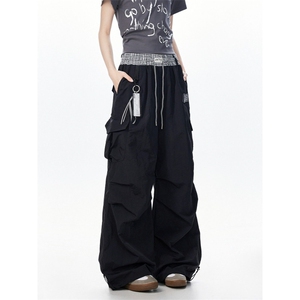格子拼接腰头设计感伞兵裤夏季酷飒风美式休闲裤MK3056 P55图片