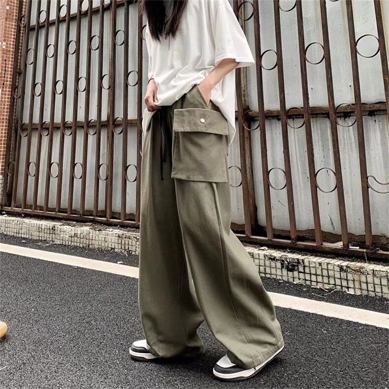 日系原宿风ins潮牌直筒宽松阔腿裤子街头复古港风工装休闲长裤,男装工装外套,星座1013