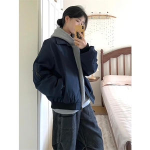 现货秋冬季美拉德立领飞行立领夹克boxy棉衣美式高街加厚加棉外套图片