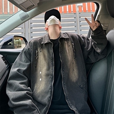 拉链设计感外套男款美式复古vibe牛仔夹克春秋季宽松潮牌工装上衣，男装夹克，星座410-6（原星座1304-1）