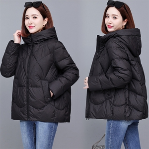 时尚百搭宽松加厚保暖棉服女冬季新款纯色连帽外套图片