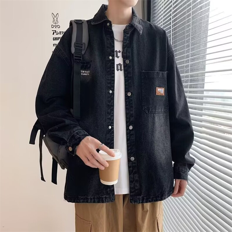 W45-P47 春秋季水洗牛仔衬衫男青少年潮牌长袖夹克图片