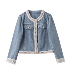 复古牛仔外套女春秋2025新款高级感小个子减龄气质小香风短款上衣，女装牛仔外套，乐吉娜