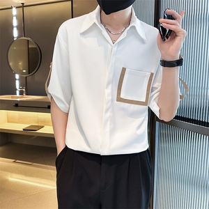 夏季男士七分袖印花衬衫男休闲修身条纹衬衣A236-C03-P45图片