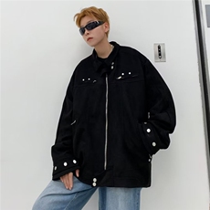 美式高街外套男秋冬季2024拉链机车服高级感飞行员夹克W5728-P81，男装夹克，星座412-2