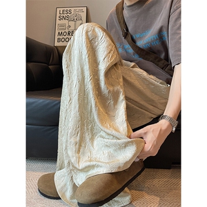8XL-M 高级感冰丝裤男诧寂风定制手工乱褶宽松阔腿拖地裤男K9152图片