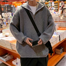 秋冬半拉链连帽毛衣韩版宽松慵懒风针织衫外套M3611-P65，男装针织衫/毛衣，星座1212