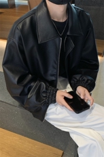 美拉德痞帅韩版宽松翻领PU皮衣夹克男女百搭外套B289-JK2026-P120，男装夹克，电商B289-1