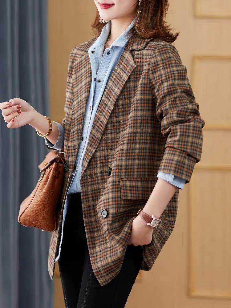 格子西服，女装，那简