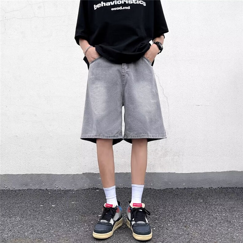 凉感牛仔短裤男士夏季薄款宽松直筒休闲潮牌青少年冰丝五分裤男款图片